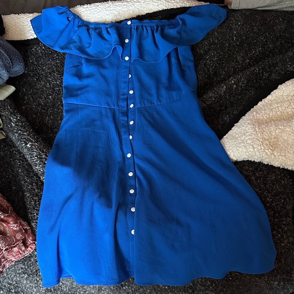 Roz & Ali Blue Off-Shoulder Midi Dress